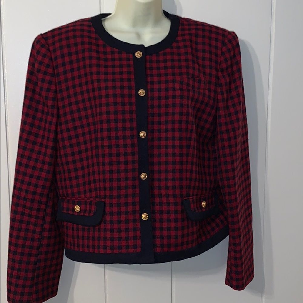 Vtg 80s Gloria Vanderbilt black & red Buffalo checked jacket‎